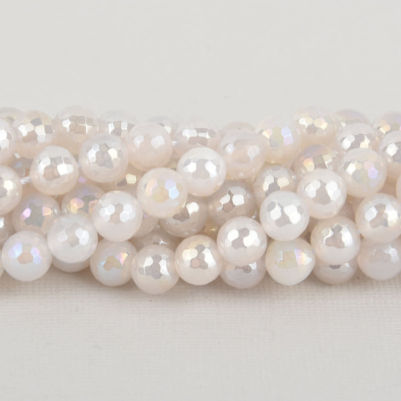 8mm MOONSTONE Round Beads, faceted electroplate gemstones, full strand, gem0441