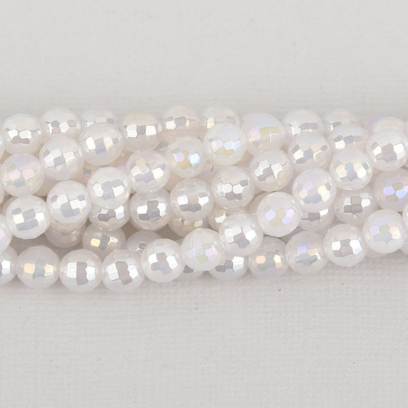 6mm MOONSTONE Round Beads, faceted electroplate gemstones, full strand, gem0442