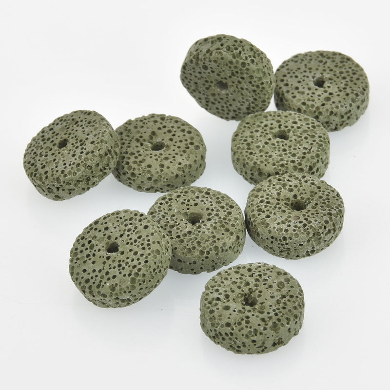 20mm Green Lava Stone Rondelle Beads x6 beads gem0453