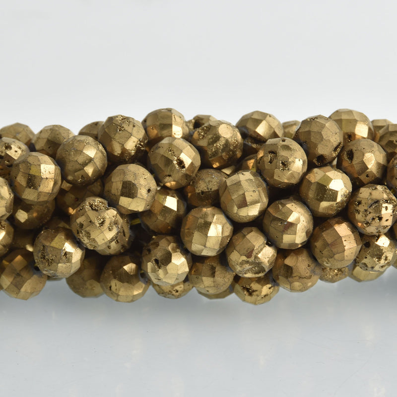 10mm DRUZY QUARTZ Round Beads, Gold Faceted Titanium Coated Geode, full strand gem0463