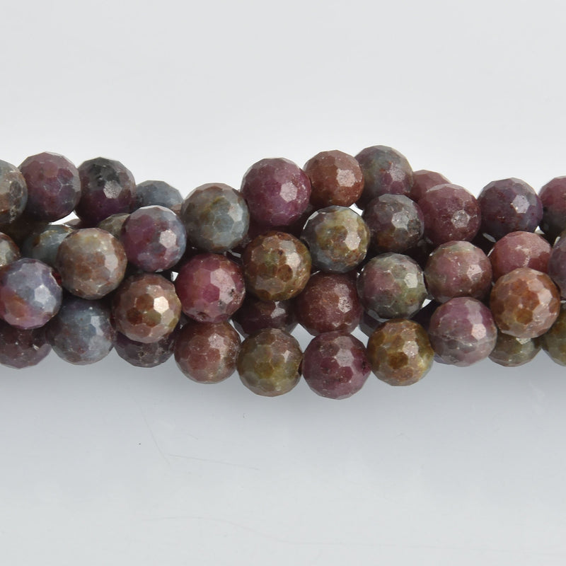 10mm Ruby Corundum Gemstone Beads, round natural stones, faceted, x10 beads, gem0468