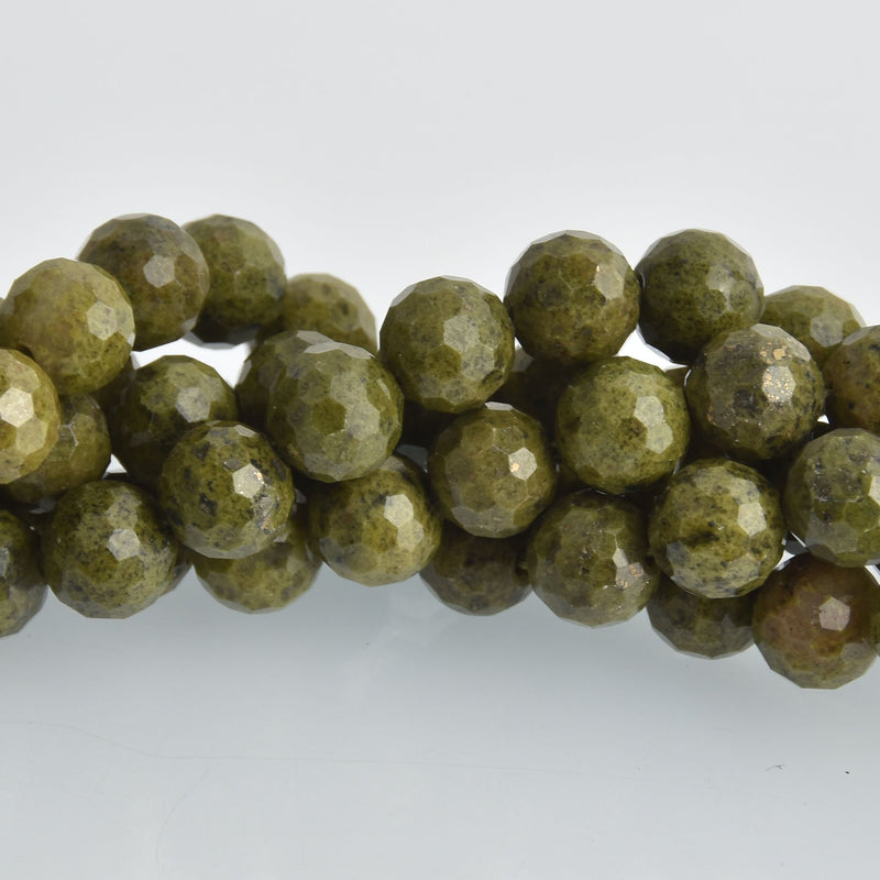 10mm Epidote Pyrite Gemstone Beads, round natural stones, faceted, strand, gem0472