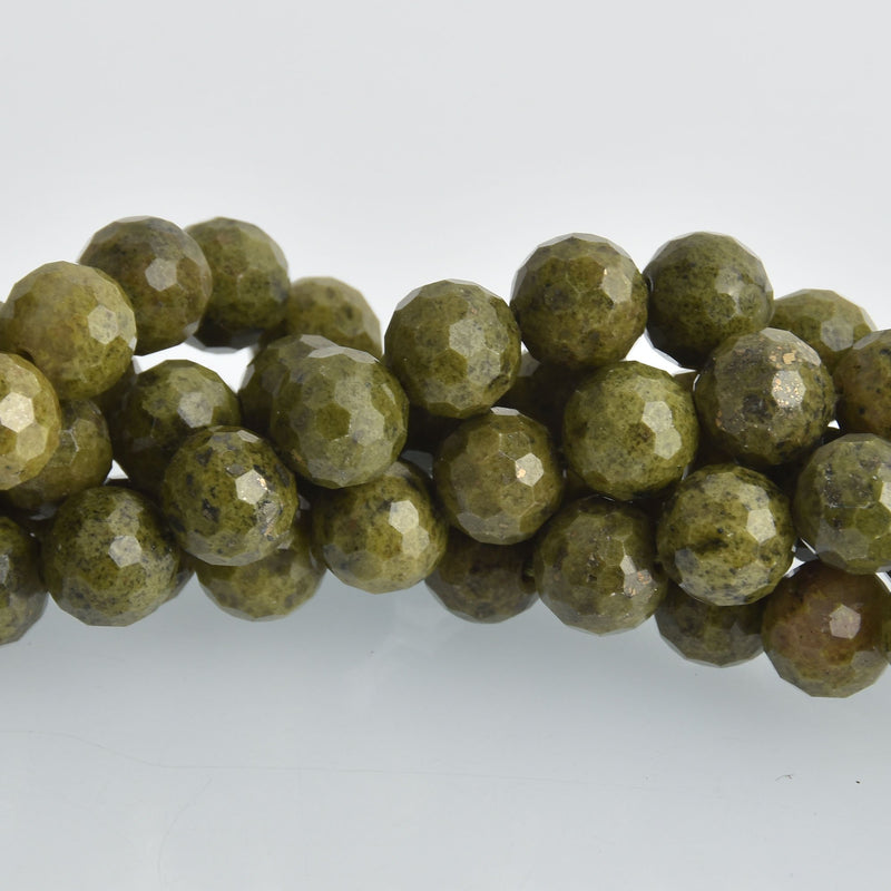 12mm Epidote Pyrite Gemstone Beads, round natural stones, faceted, strand, gem0473