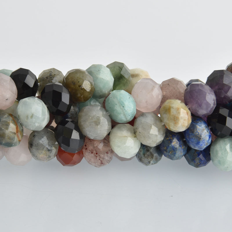 10mm Gemstone Rondelle Beads, mixed stones, hand cut faceted, strand, gem0475