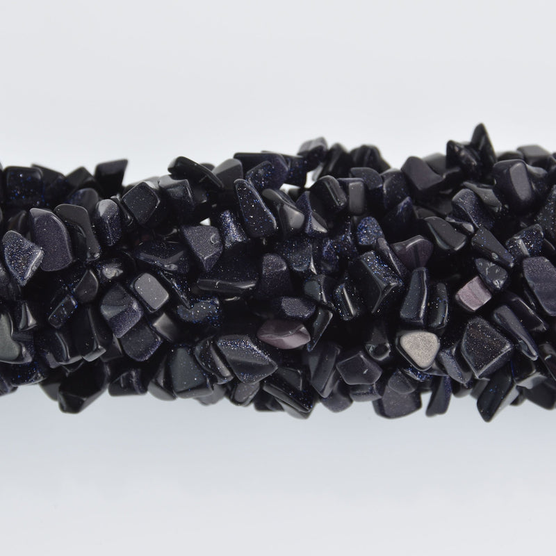 Blue Goldstone Chips Beads, nuggets, double strand, gem0483