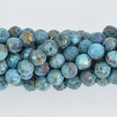 8mm Blue DRUZY QUARTZ Round Beads, Faceted Titanium Coated Geode, full strand gem0486
