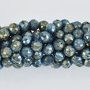 8mm Blue Gold DRUZY QUARTZ Round Beads, Faceted Titanium Coated Geode, full strand gem0490