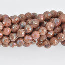 8mm Champagne Peach DRUZY QUARTZ Round Beads, Faceted Titanium Coated Geode, full strand gem0491