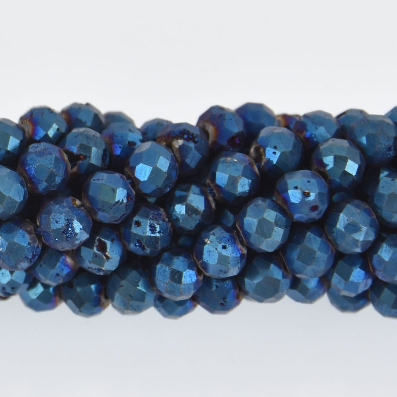 6mm Blue Iris DRUZY QUARTZ Round Beads, Faceted Titanium Coated Geode, full strand gem0495