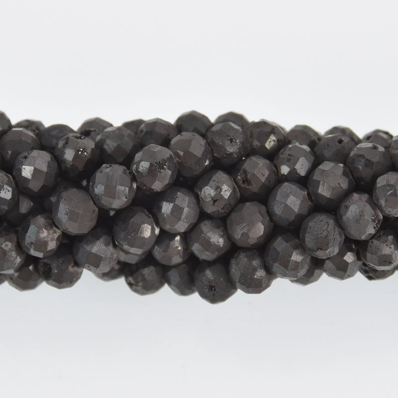 6mm Charcoal Black DRUZY QUARTZ Round Beads, Faceted Titanium Coated Geode, full strand gem0498