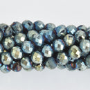 6mm Blue Gold DRUZY QUARTZ Round Beads, Faceted Titanium Coated Geode, full strand gem0504