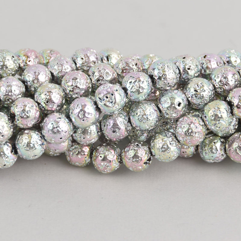 8mm Round Lava Beads Pastel Silver Aromatherapy Beads, Perfume Diffuser Essential Oil, full strand gem0505