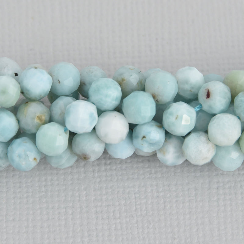 6mm NATURAL LARIMAR Round Beads, Grade AA, Faceted, Strand, gem0506