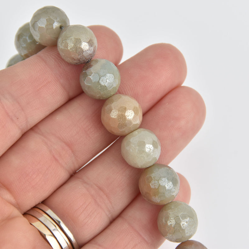 12mm Aqua Terra Jasper Beads, Round Electroplate Gemstone, Faceted, x6 beads, gem0520