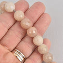 12mm Peach Moonstone Beads, Round Electroplate Gemstone, Faceted, x6 beads, gem0526