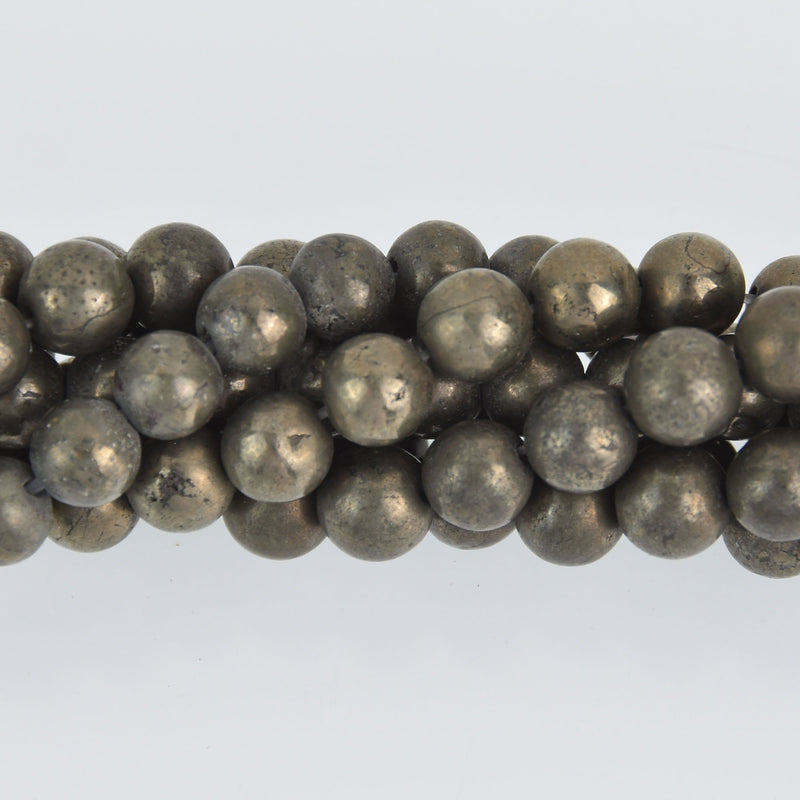 6mm PYRITE Fools Gold Round Beads, Smooth, Strand, gem0535