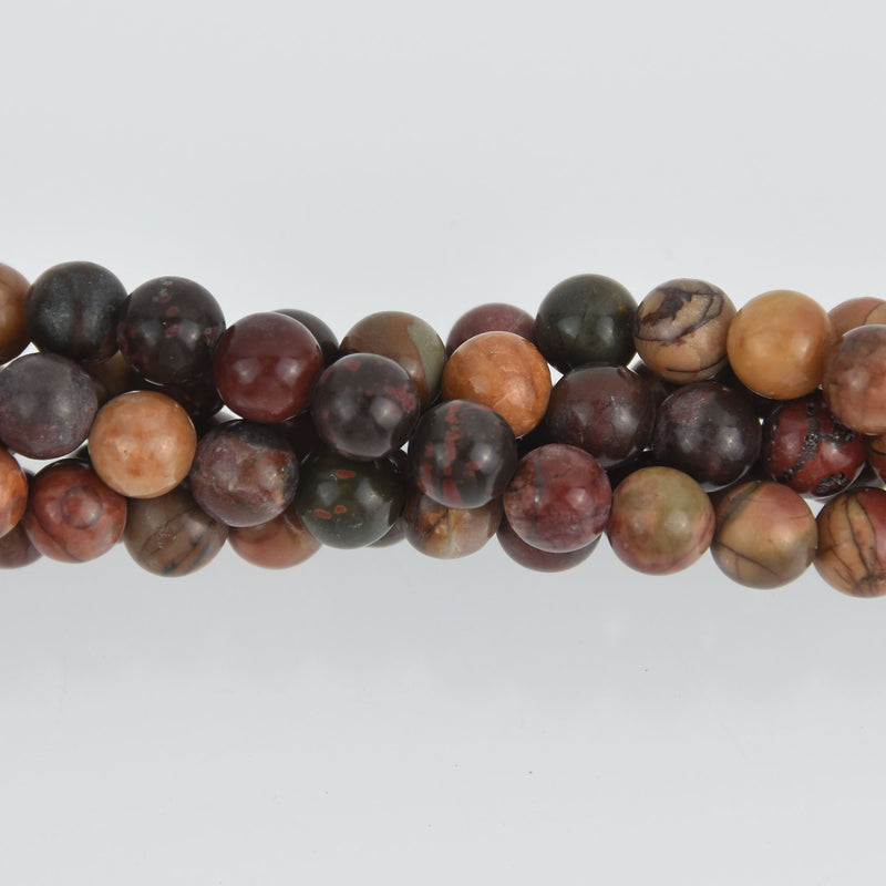 6mm Round Red Creek Jasper Beads, smooth gemstone, half strand, gem0551