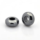 14mm Gunmetal Rondelle Hematite Beads, Large Hole Euro, x10 beads gem0560