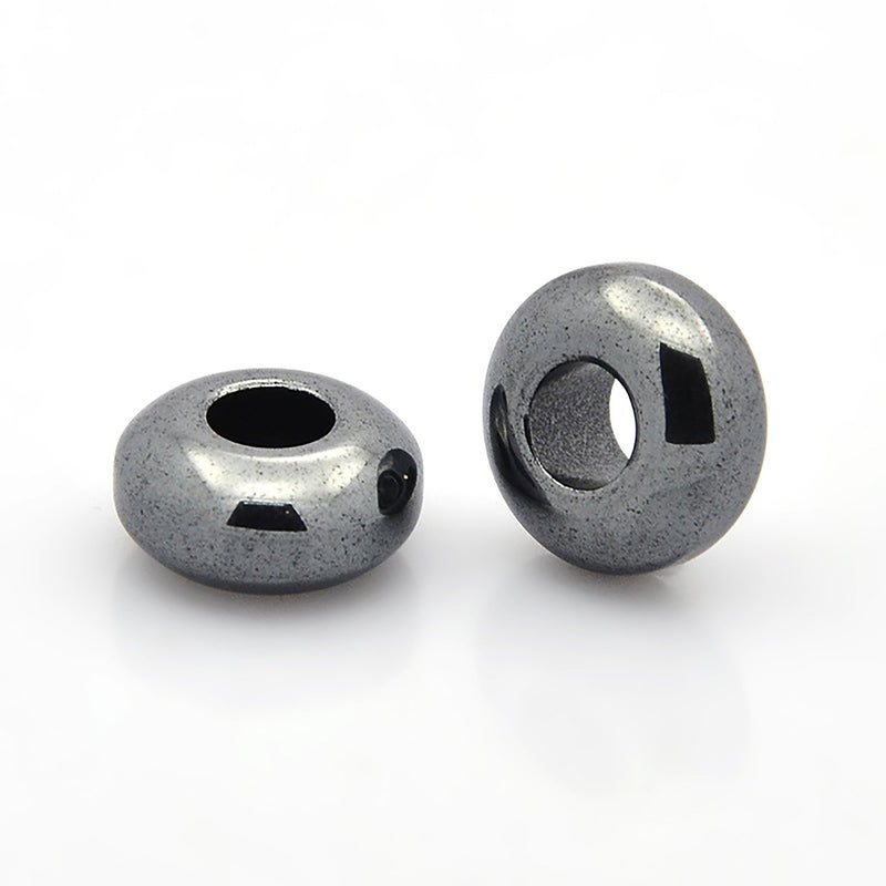 14mm Gunmetal Rondelle Hematite Beads, Large Hole Euro, x10 beads gem0560