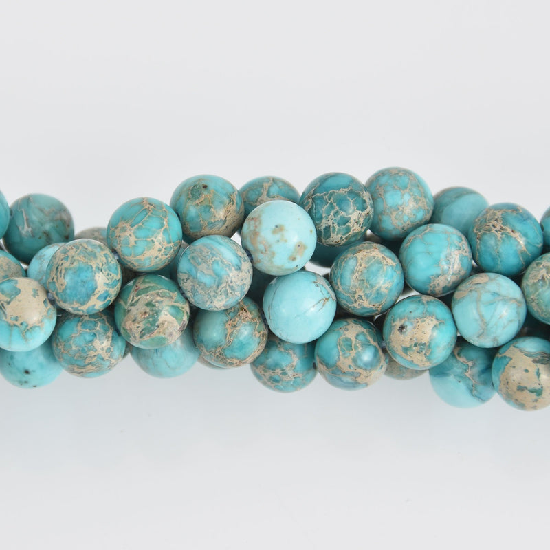 8mm Round Aqua Impression Jasper Beads, smooth gemstone, half strand, gem0573