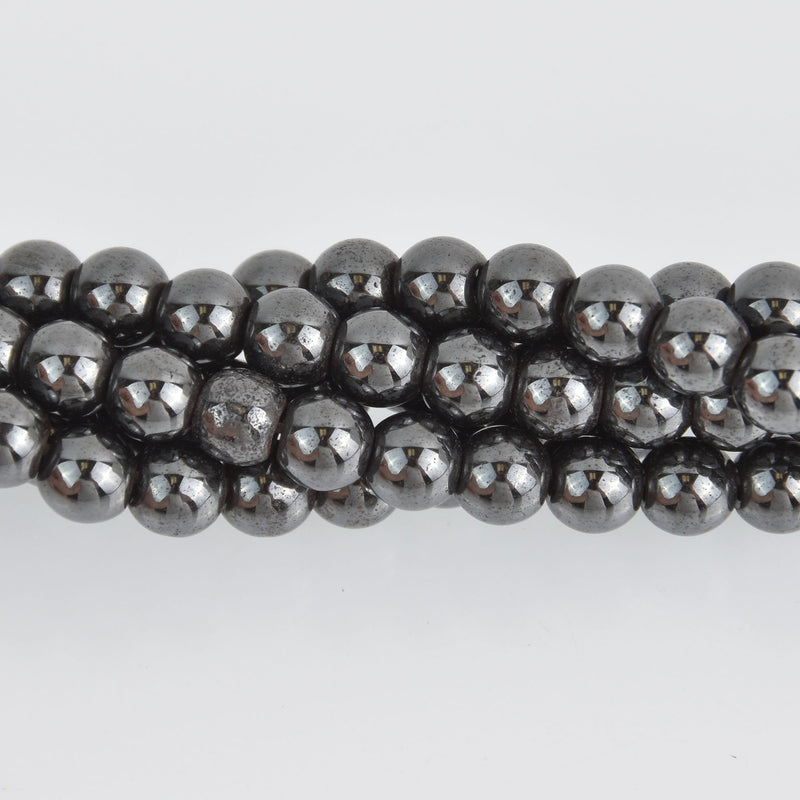 6mm Hematite Round Beads, smooth gemstone, half strand, gem0575
