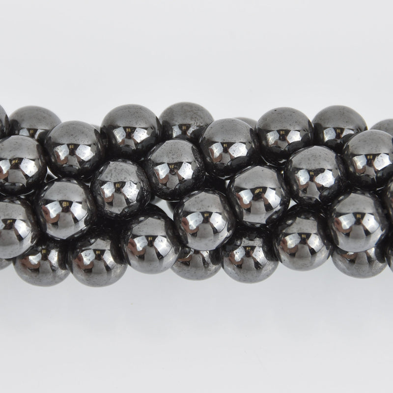 8mm Hematite Round Beads, smooth gemstone, half strand, gem0576