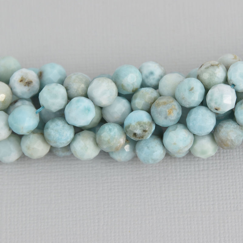 8mm NATURAL LARIMAR Round Beads, Grade AA, Faceted, x8 beads, gem0621