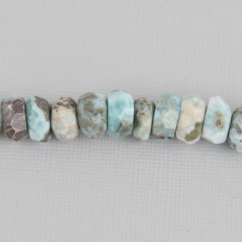 12mm NATURAL LARIMAR Rondelle Beads, Hand Cut Faceted, x6 beads, gem0622
