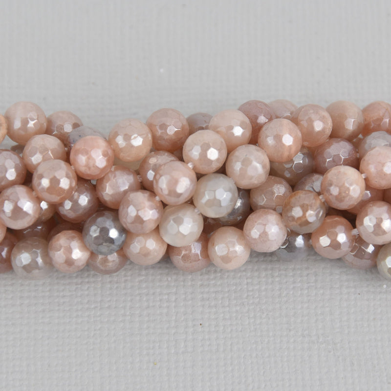 6mm Pink Moonstone Beads, Round Rainbow Electroplate Gemstone, Faceted, x10 beads, gem0626