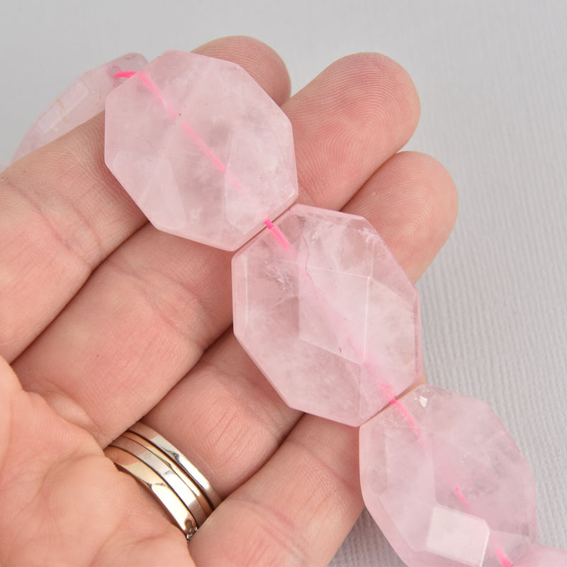 2 Pink Rose Quartz Gemstone Beads Octagon 30mm gem0628