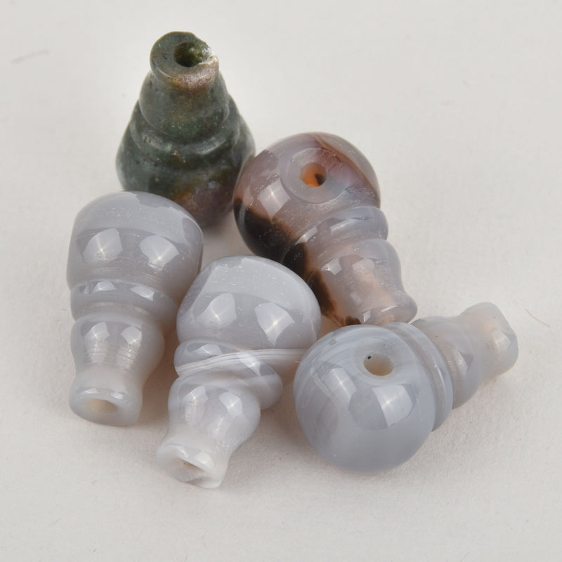 Gray Agate Mala Beads, 3-hole Guru Beads, x1 bead, gem0635