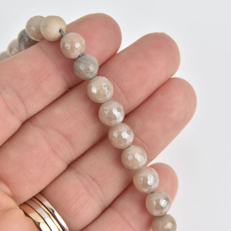 10mm LACE AGATE Round Beads, champagne white faceted gemstones, full strand, gem0640