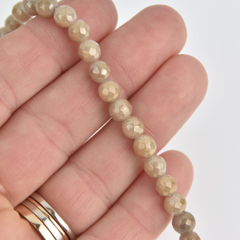 6mm LACE AGATE Round Beads, champagne white faceted gemstones, full strand, gem0642