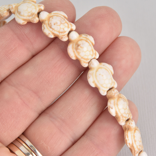 18mm White Turtle Howlite Beads, gem0656