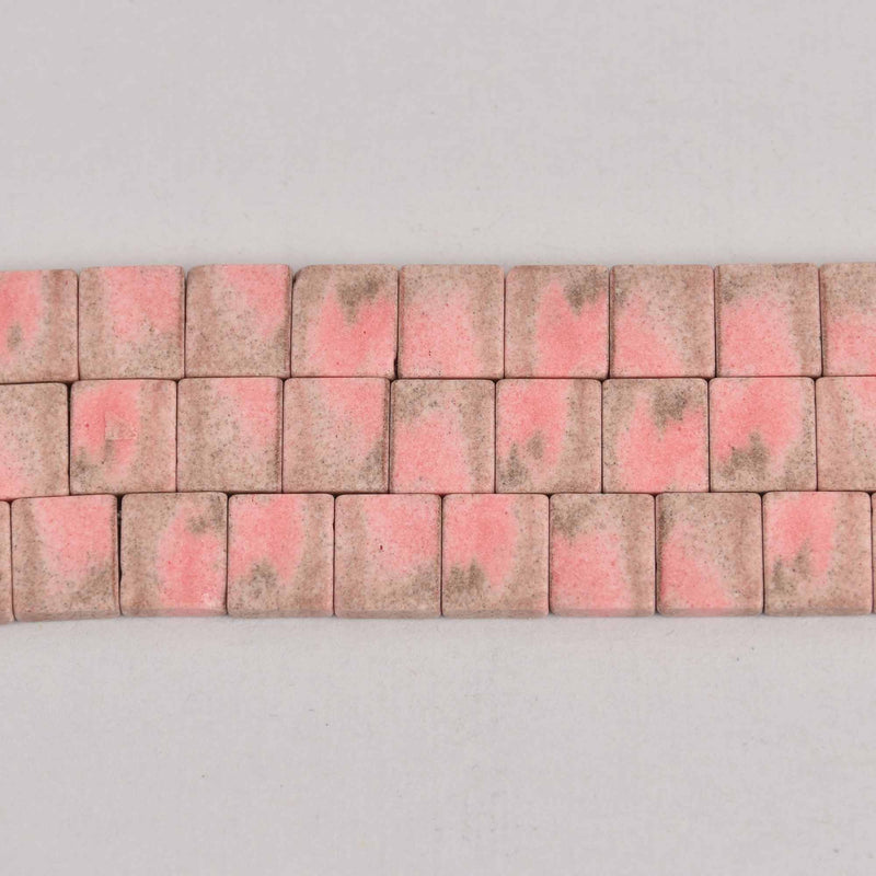 9x8mm Tile Beads, Pastel Pink 2-Hole Agate Beads, gemstone, dyed, x12 beads, gem0668