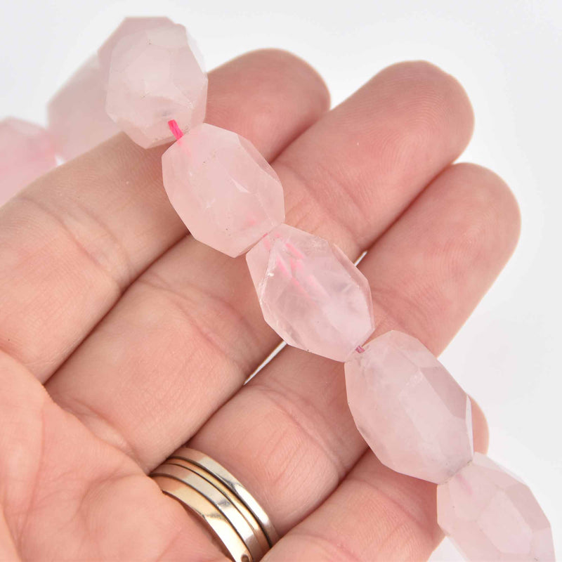 17mm Pink Rose Quartz Nugget Beads, faceted gemstone, 4 beads, gem0701