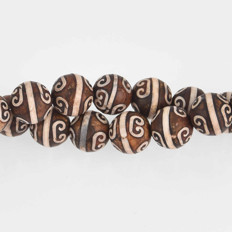 10mm Dzi Agate Gemstone Beads, Round Shape, 10 beads, gem0706