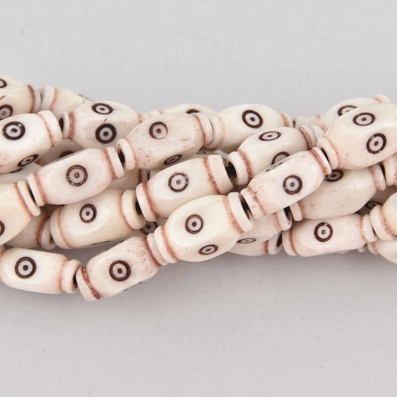 Bone Beads, Barrel with Carved Design, 15mm, strand, gem0711