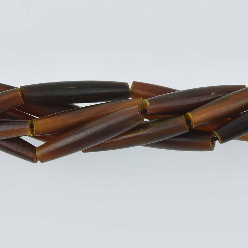 Brown Bone Beads, Hairpipe Shape, Tapered Spindle, 36mm, gem0712