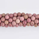 10mm Rhodonite Gemstone Beads, Pink Round Smooth, strand, gem0716