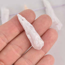 2 White Aura Quartz Pendant Beads, spike stick shape, top drilled, about 1.75" long, gem0723