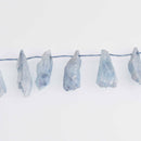 2 Blue Aura Quartz Pendant Beads, spike stick shape, top drilled, about 1.75" long, gem0724