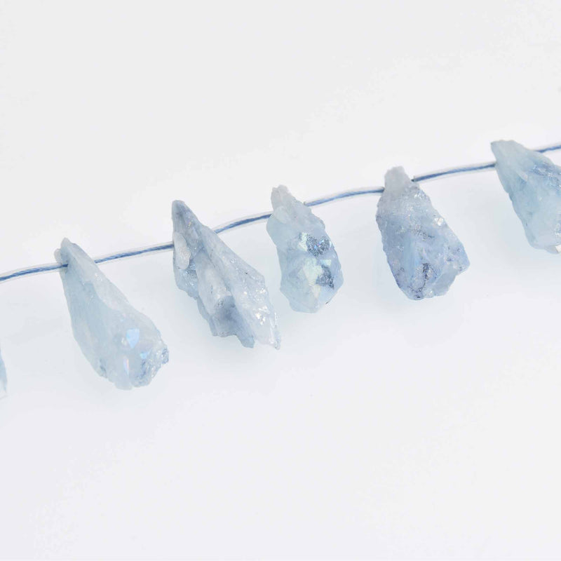 2 Blue Aura Quartz Pendant Beads, spike stick shape, top drilled, about 1.75" long, gem0724