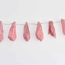 2 Pink Aura Quartz Pendant Beads, spike stick shape, top drilled, about 2.25" long, gem0725