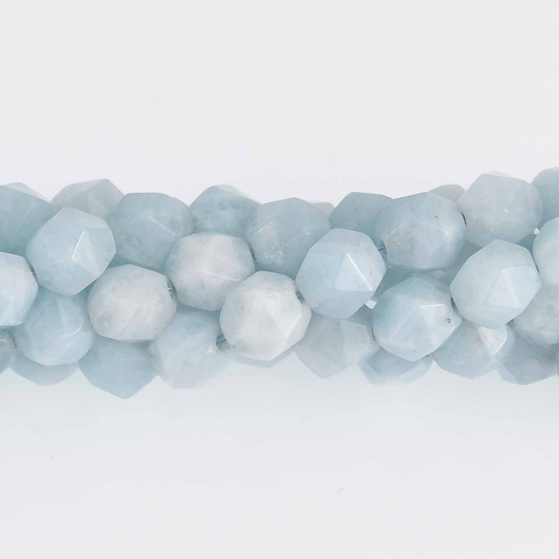 8mm Blue Jade Star Cut Beads, hand cut faceted, strand, gem0726