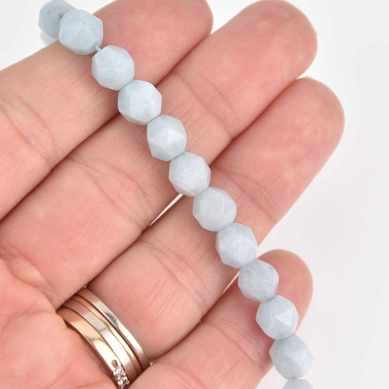 8mm Blue Jade Star Cut Beads, hand cut faceted, strand, gem0726