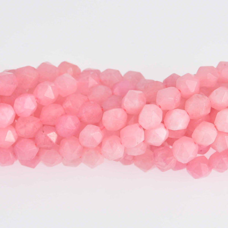 8mm Pink Jade Star Cut Beads, hand cut faceted, strand, gem0727