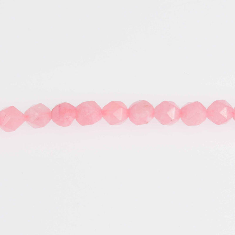 8mm Pink Jade Star Cut Beads, hand cut faceted, strand, gem0727