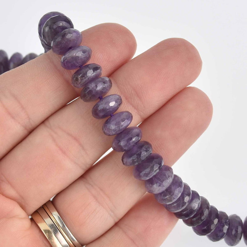 10mm Amethyst Rondelle Beads, faceted, strand, gem0729