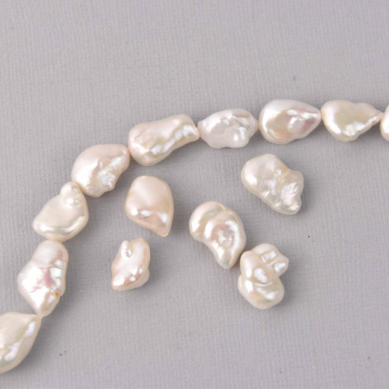 2 Large White Cultured Pearl Beads, 13mm to 16mm, gem0735